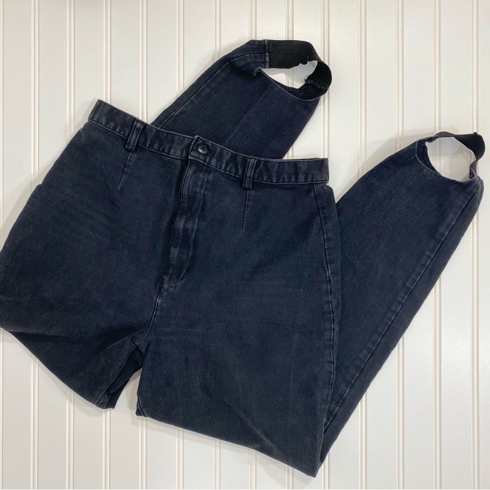 80s Stirrup Denim Jeans High Waist Black Faded Vintage Stretch Campy Whimsigoth